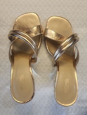 Michael Kors Metallic Gold Double-Band Slide Sandals